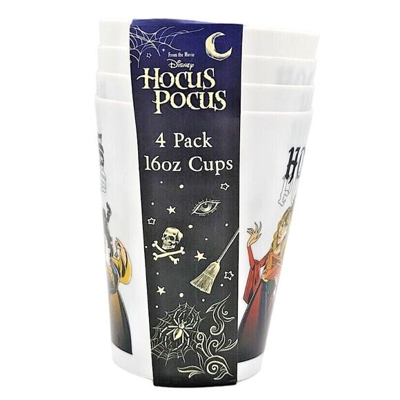 Disney's Hocus Pocus 4 Pack 16 OZ Plastic Cups Halloween Sanderson Sisters - Picture 5 of 6